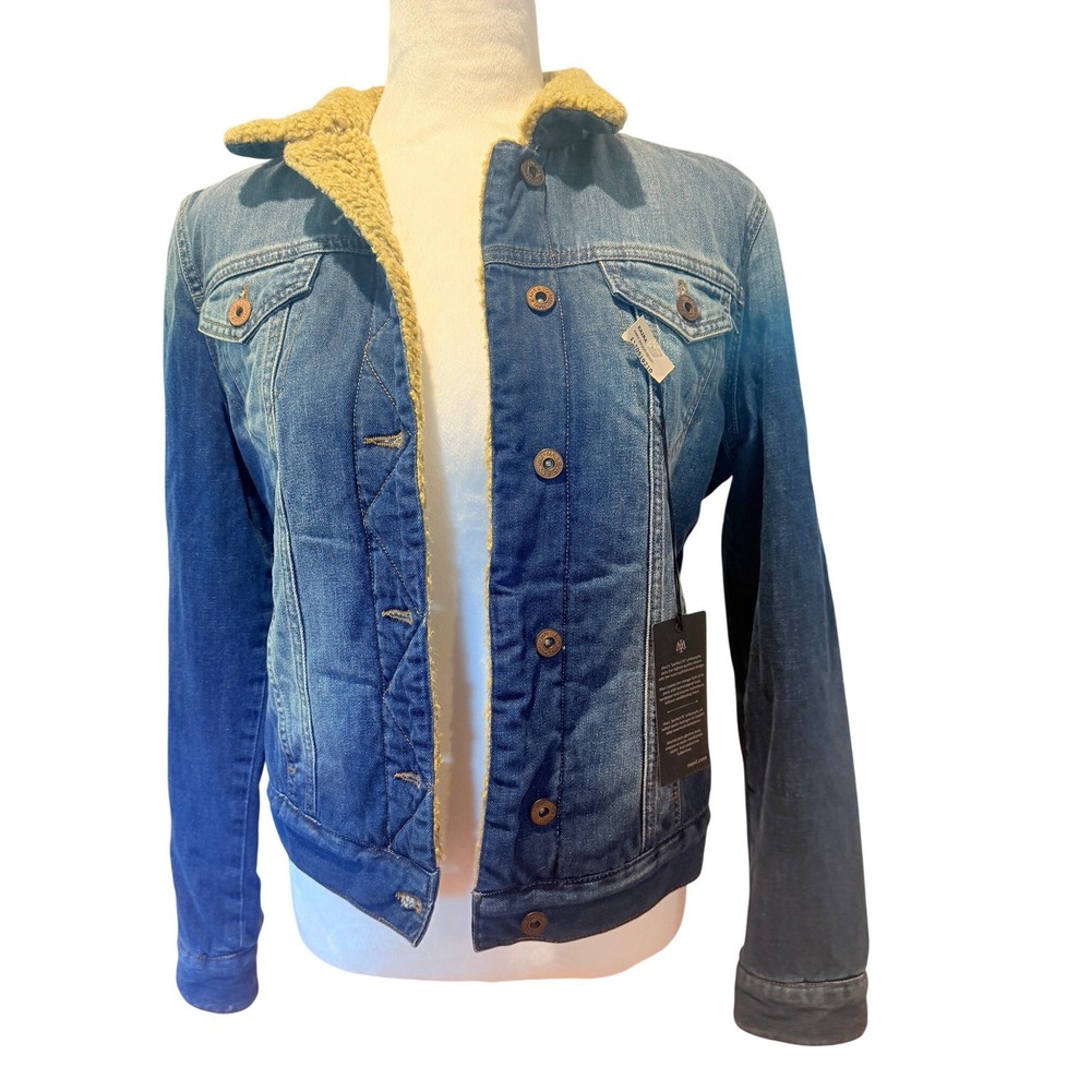 Mavi Kaira Sherpa Lined Denim Trucker Jacket Dark Indigo Women's Medium NWT